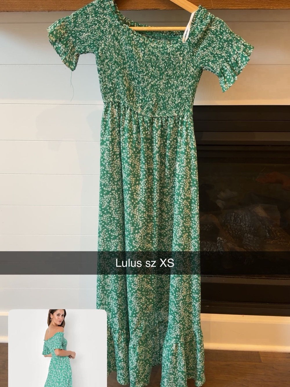 Lulu's Green Ditsy Floral Off-Shoulder Maxi Dress